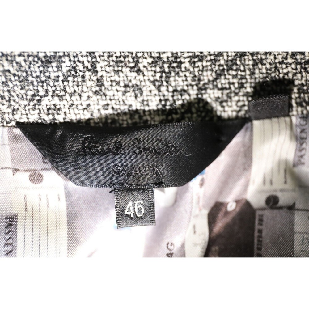 Paul Smith Black Womens 46 Plaid Herringbone Merino Wool Trench Coat Jacket - Picture 4 of 8